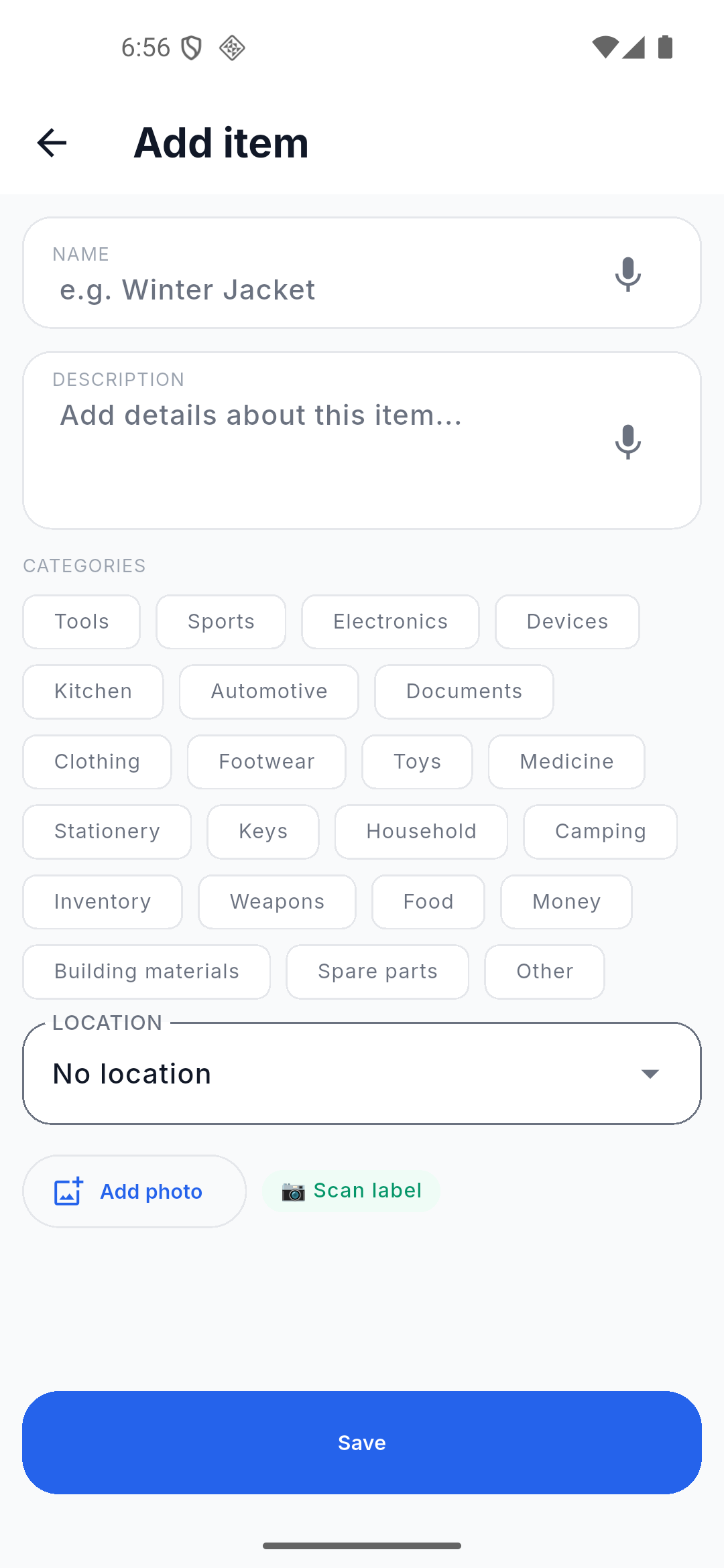 App screenshot: add_item