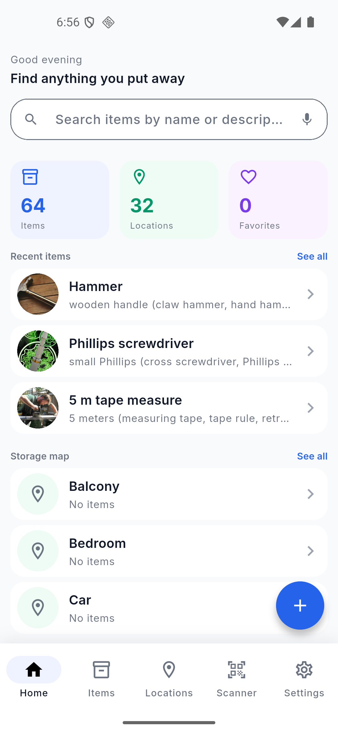 App screenshot: home