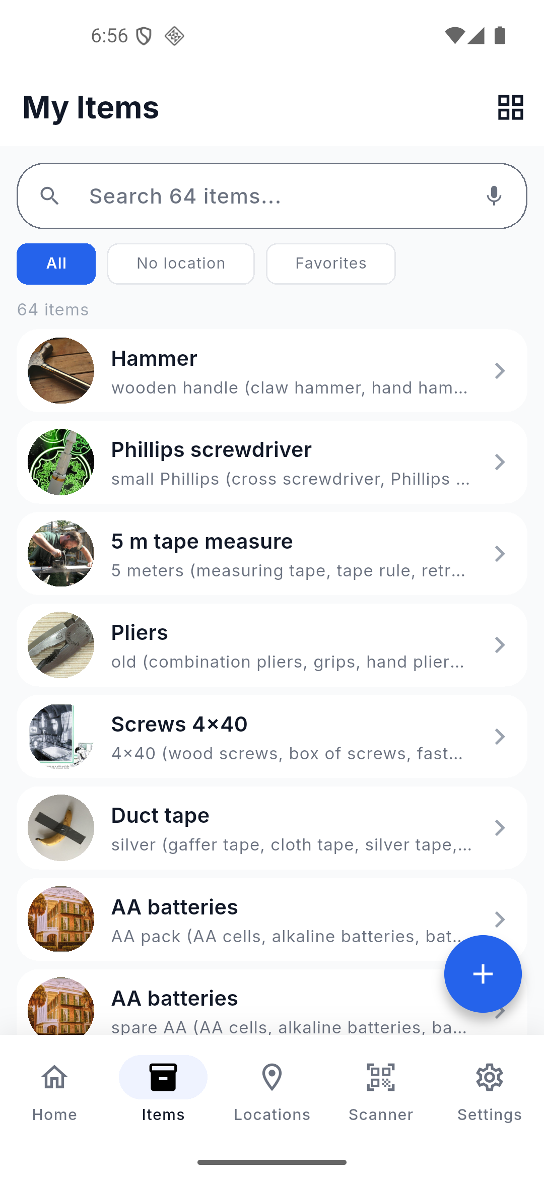 App screenshot: items