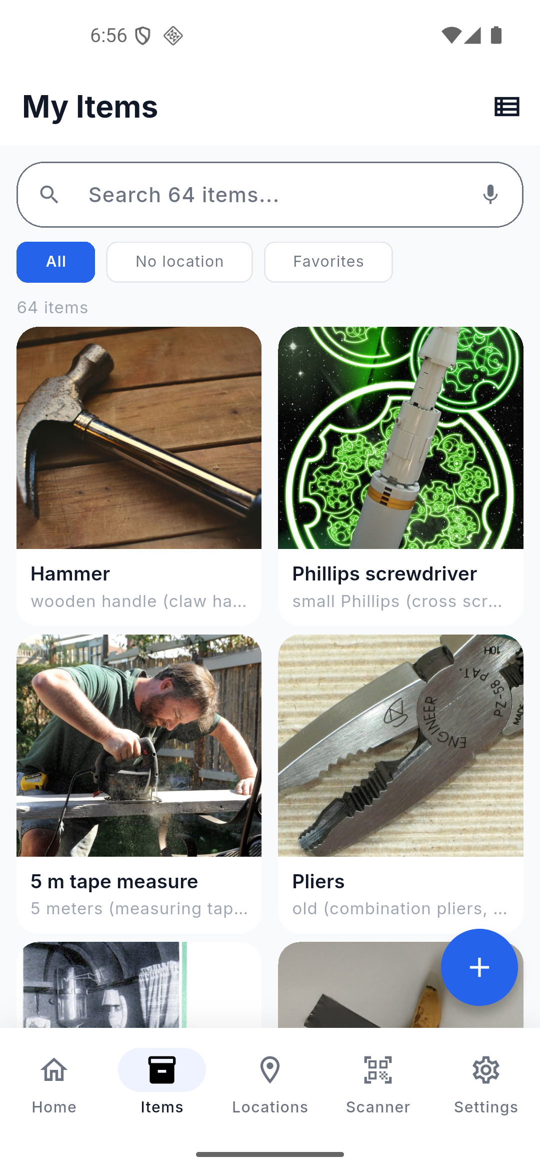 App screenshot: items_grid
