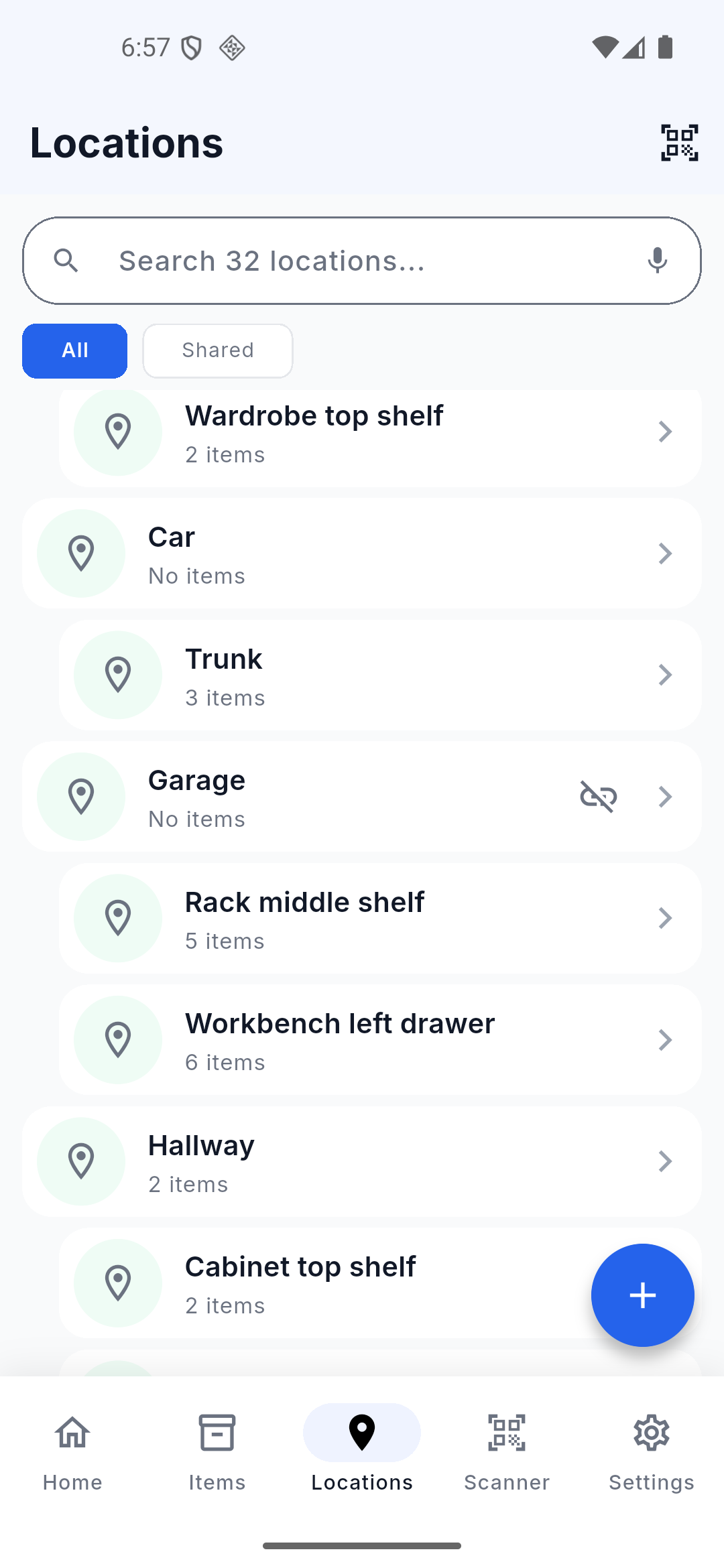 App screenshot: locations
