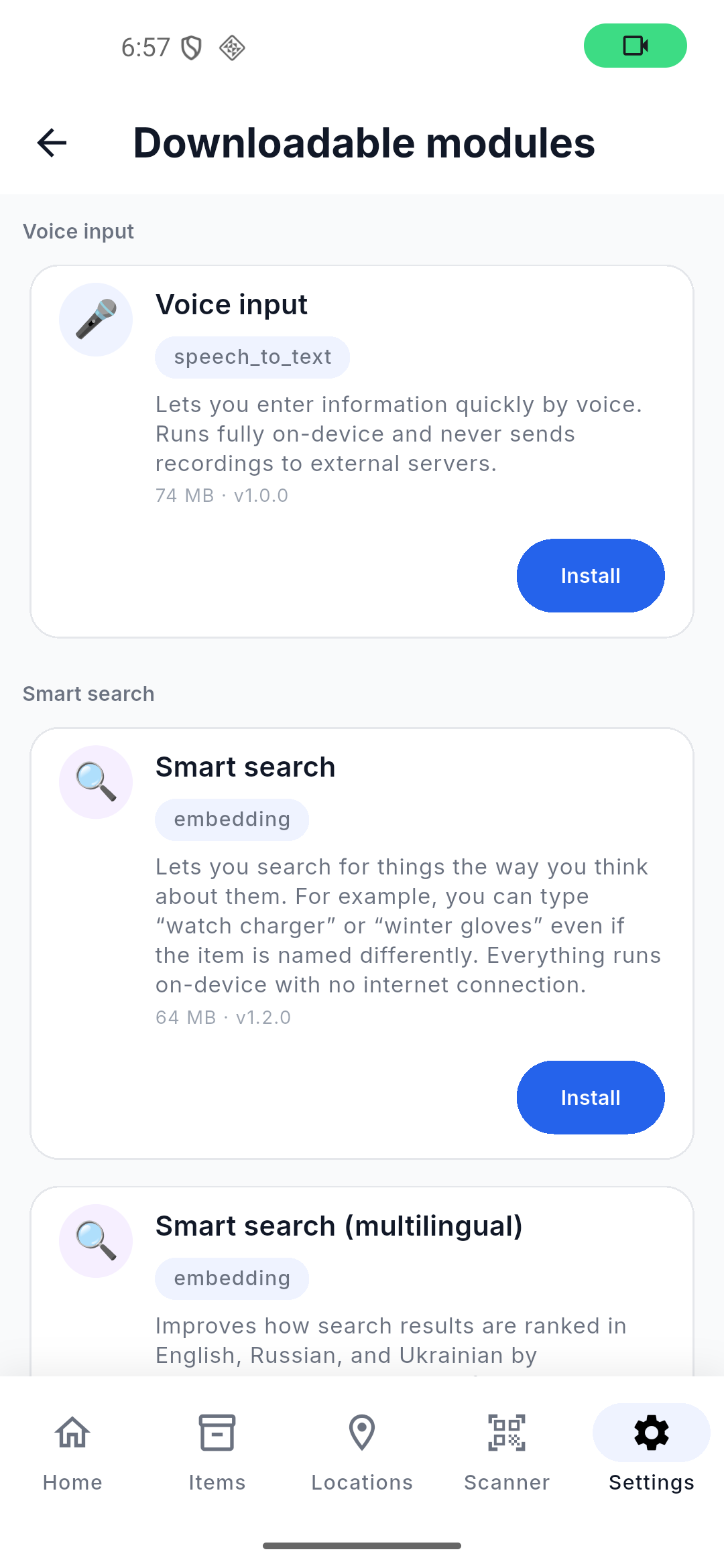 App screenshot: models